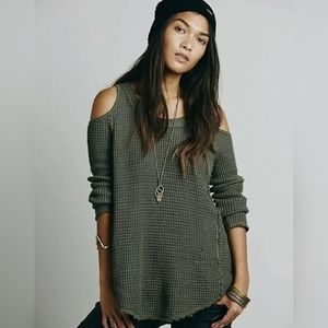 Free People waffle knit cold shoulder top